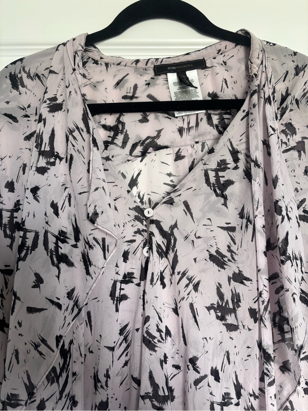 BCBGMaxAzria Lavender and Black Printed Tie-Neck Blouse - Picture 5 of 7